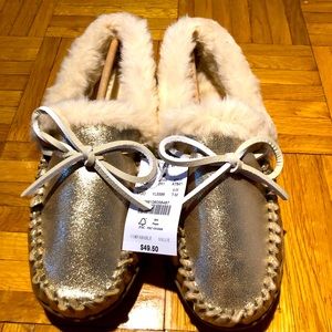 J. Crew Metallic Suede warm slippers